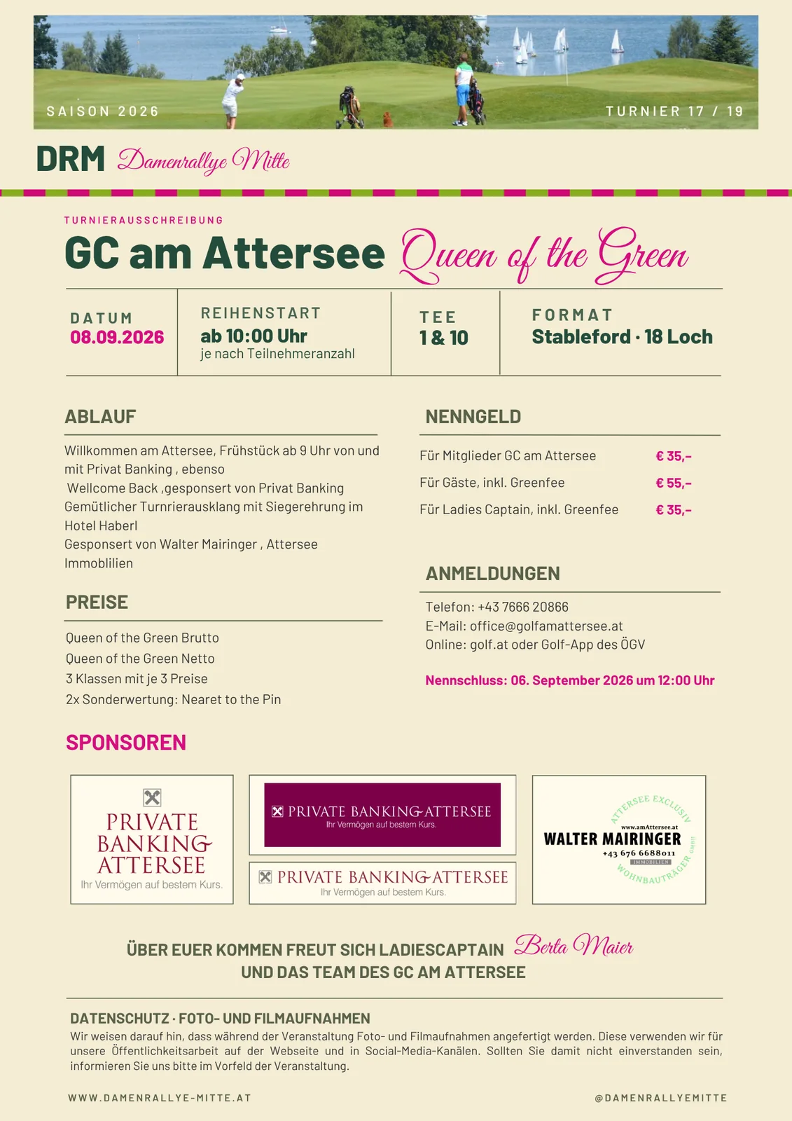 Ausschreibung GC am Attersee · Queen of the Green 2026