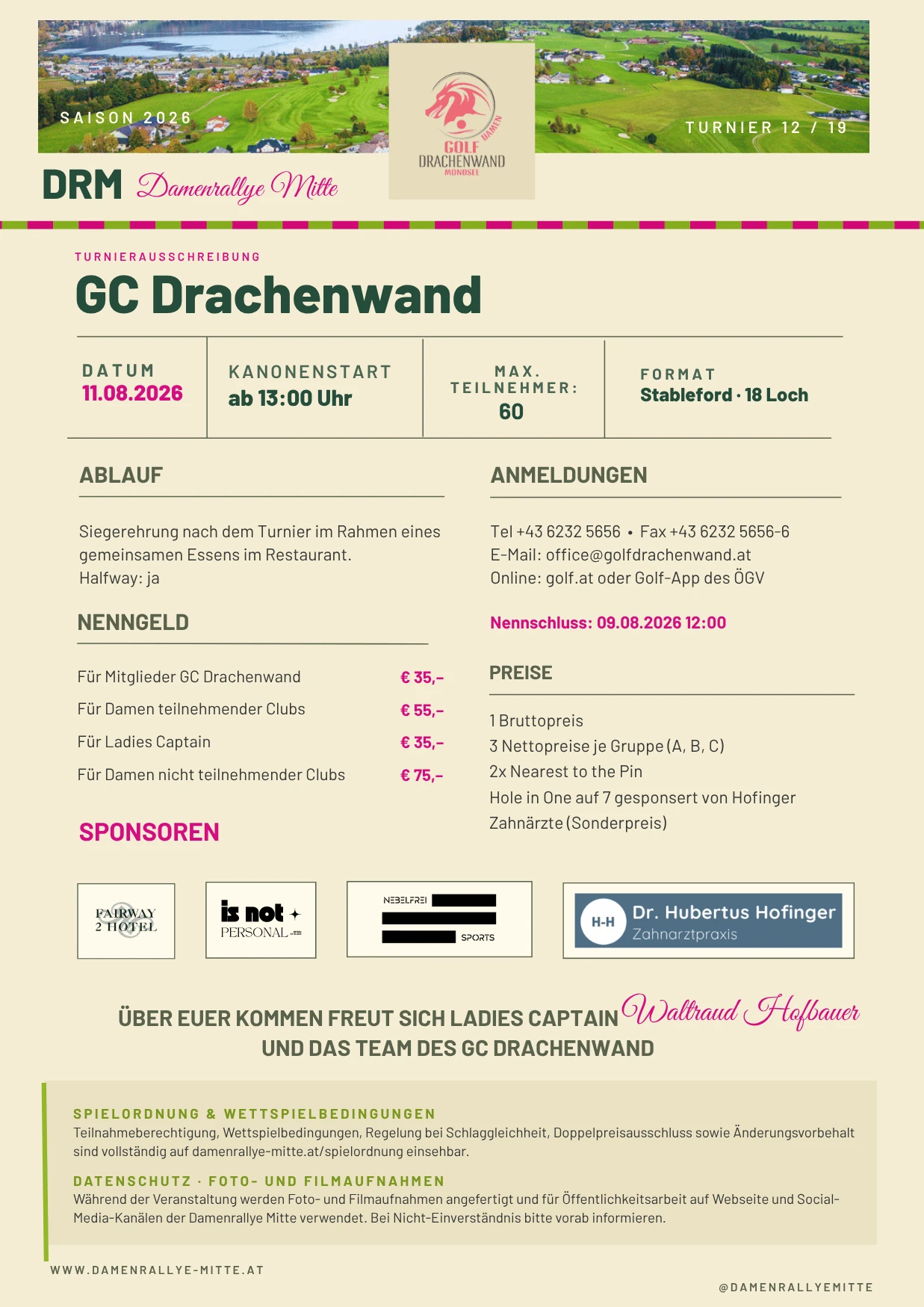 Ausschreibung GC Drachenwand · 2026